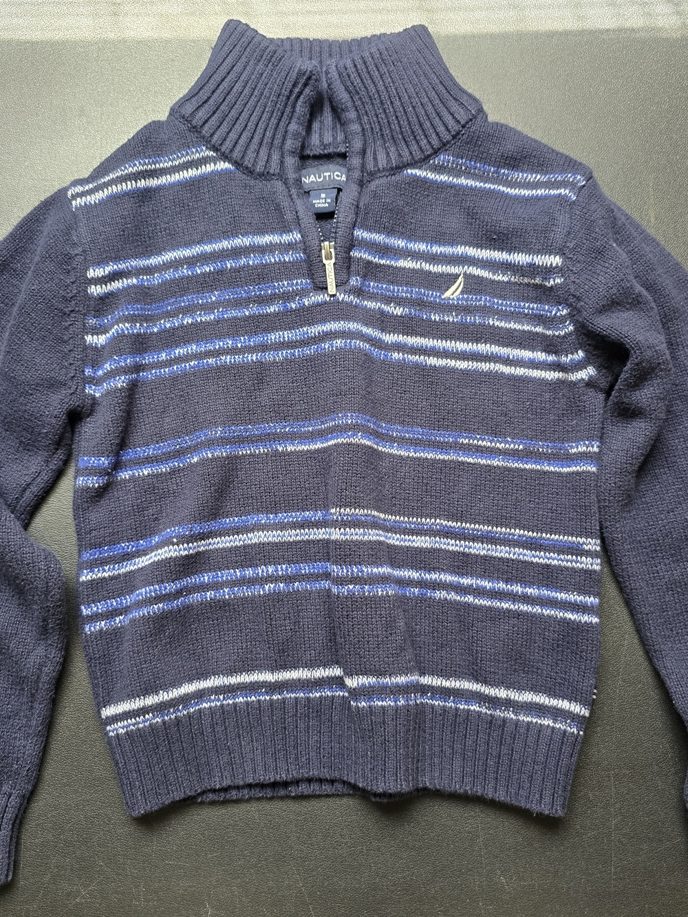 Nautica Boy's Navy Half-Zip Striped Sweater